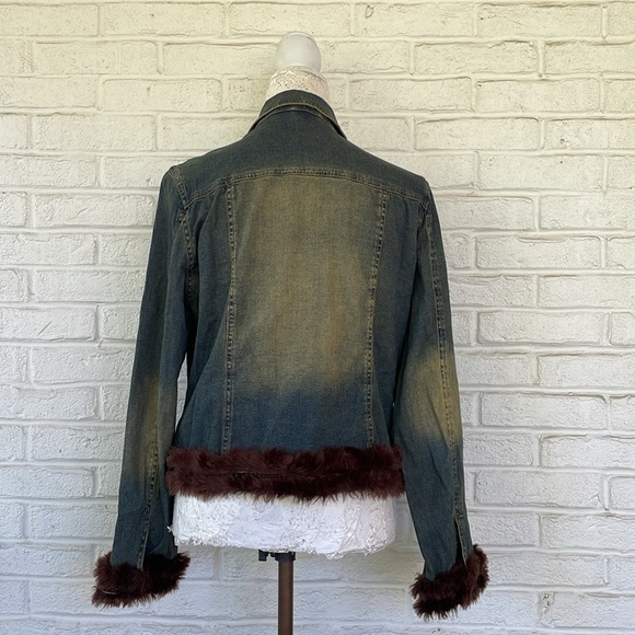 Vintage Spiegel Embroidered  Denim Jacket with Faux Fur Collar and Cuffs - Picture 10 of 12